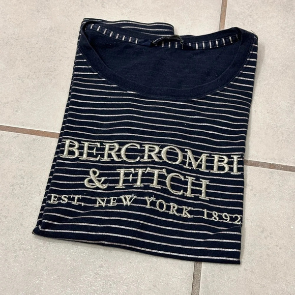 Abercrombie & Fitch Women Navy Blue Crew Neck stripe T-Shirt size XS - Picture 3 of 7